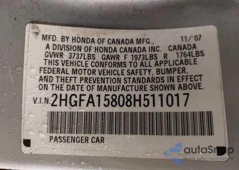 2008 Honda Civic Ex from USA, damaged, VIN 2HGFA15808H511017